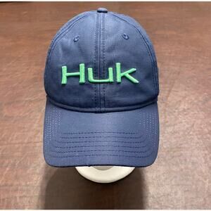 Huk Fishing Performance Snapback Hat Navy Blue Green Logo Adjustable Cap Outdoor